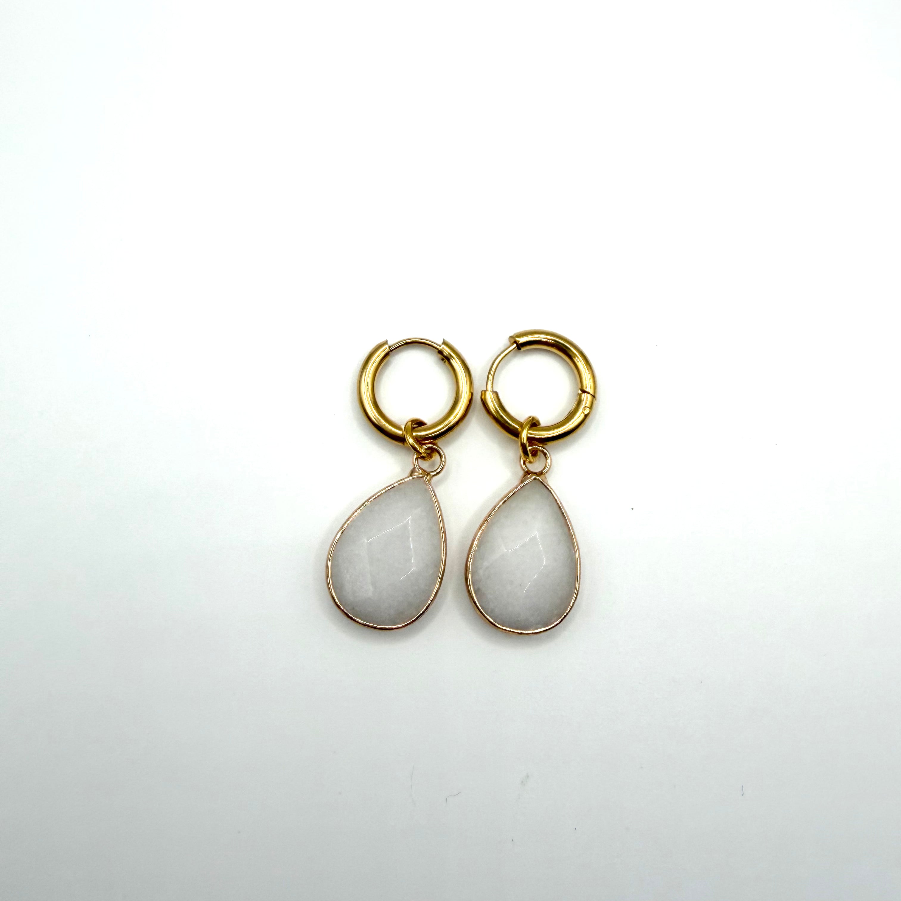White Teardrop Gabby Hoops